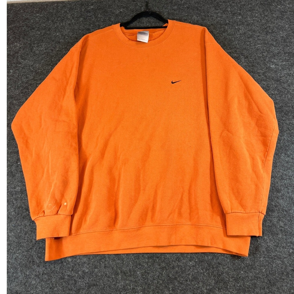 VINTAGE Nike Sweatshirt Mens XL Orange Crewneck Fleece Center Swoosh Sportswear